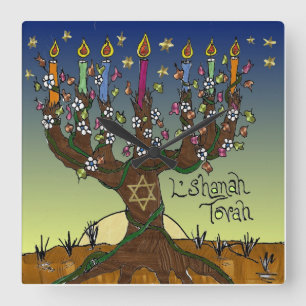 Horloge Carrée Judaica L'shanah Tovah Tree Of Life Clock