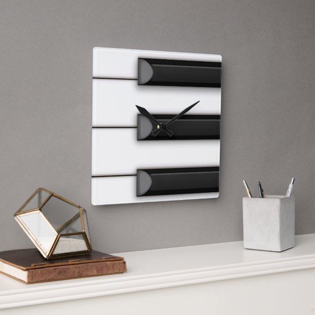 Horloge Carrée Jumbo Piano Keys Illustration Musique (Bureau)