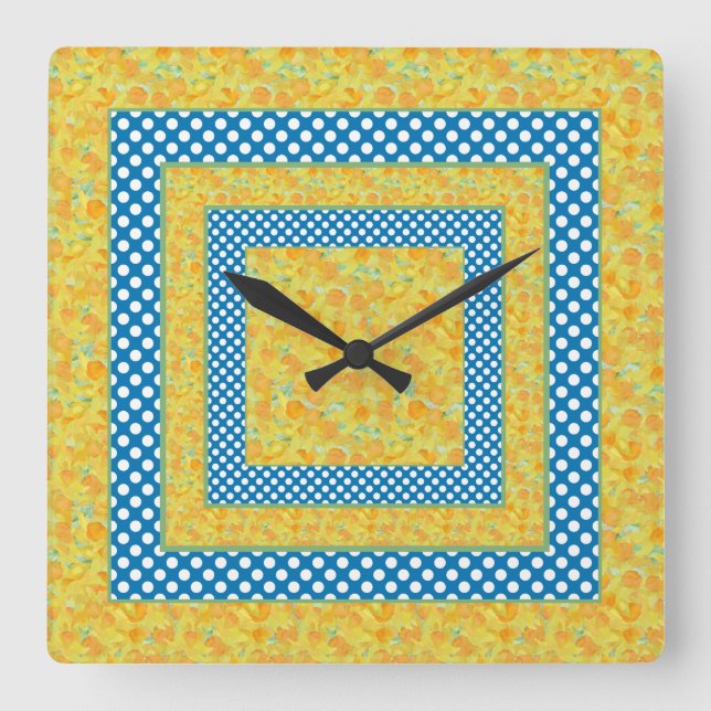 Horloge Carrée Jumbo Pois blancs sur Blue (Recto)