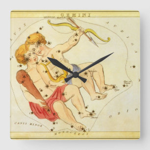 Horloge Carrée Jumeaux Gémeaux Constellation Vintage Miroir d'Ura