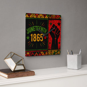 Horloge Carrée Juneteenth 1865 Poing Levée