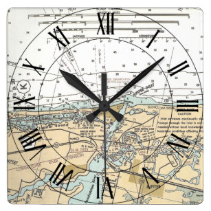 Horloge Carrée Jupiter Inlet Floride USA Carte nautique ~