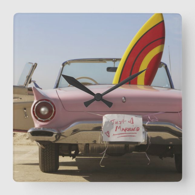 Horloge Carrée Just Married Sign And Surfboard (Recto)