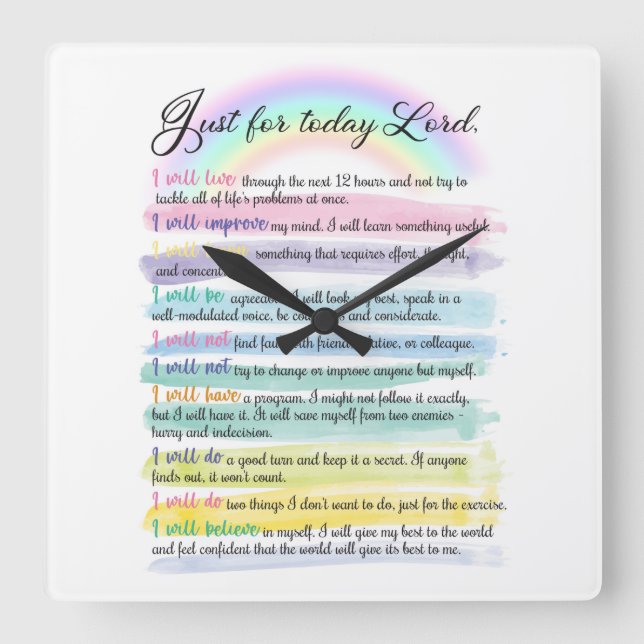 Horloge Carrée Juste pour aujourd'hui, Seigneur (Recto)