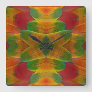 Horloge Carrée Kaléidoscope à perroquets macaw