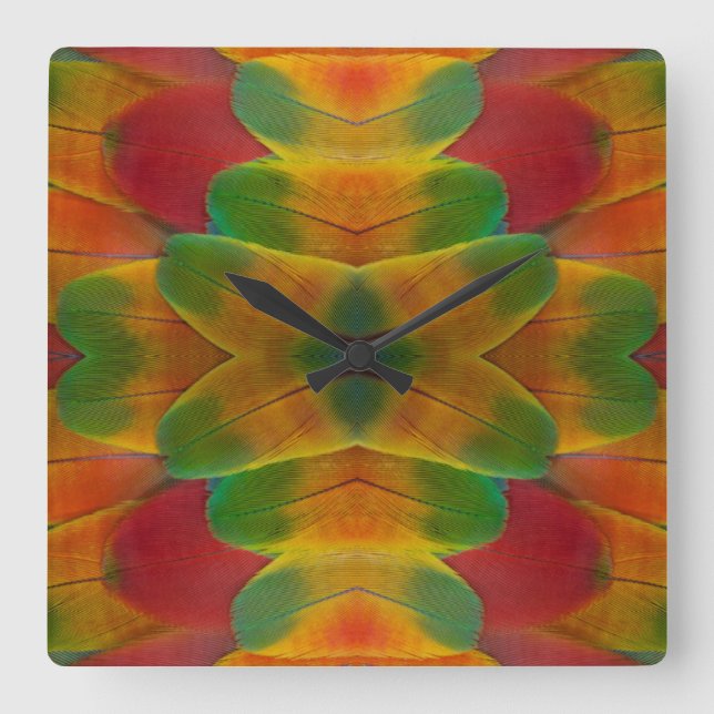 Horloge Carrée Kaléidoscope à perroquets macaw (Recto)