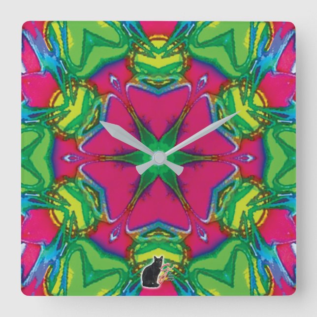 Horloge Carrée Kaleidoscope de Pétales (Recto)