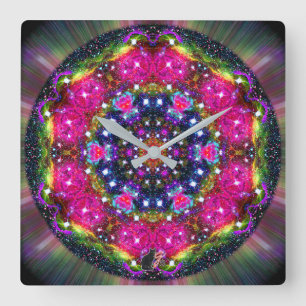 Horloge Carrée Kaléidoscope Stellaire Atmosphérique