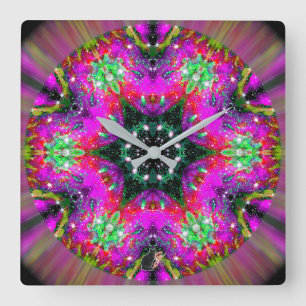 Horloge Carrée Kaléidoscope Stellaire Céleste