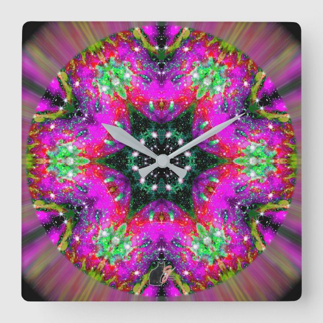 Horloge Carrée Kaléidoscope Stellaire Céleste (Recto)