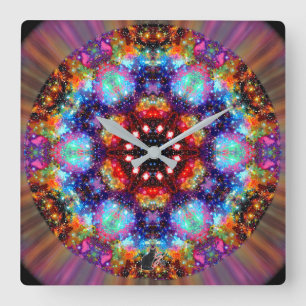 Horloge Carrée Kaleidoscope Stellaire Incandescente