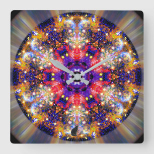 Horloge Carrée Kaleïdoscope Stellaire Lumineux