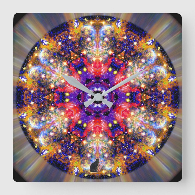 Horloge Carrée Kaleïdoscope Stellaire Lumineux (Recto)