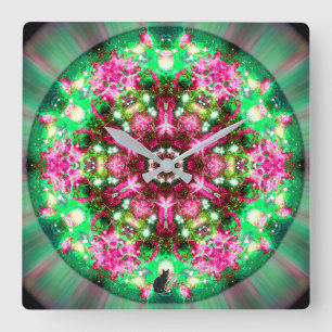 Horloge Carrée Kaléidoscope Stellaire Lumineux