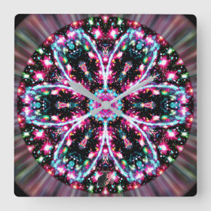 Horloge Carrée Kaleïdoscope Stellaire Phosphorescent