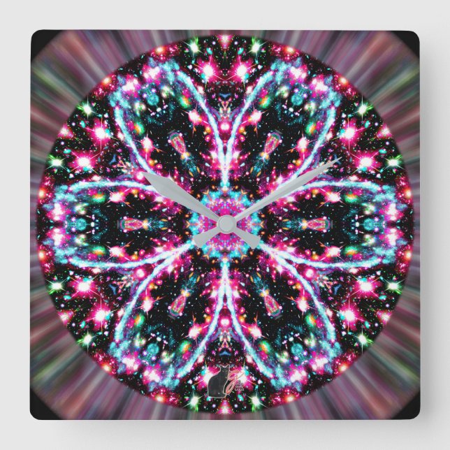 Horloge Carrée Kaleïdoscope Stellaire Phosphorescent (Recto)