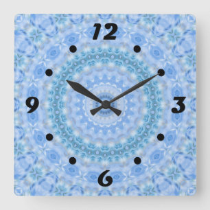 Horloge Carrée Kaleidoscopic summer circle mosaic print blue colo