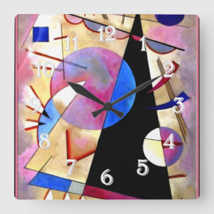 Horloge Carrée Kandinsky - Cubisme Abstrait avec rose et blues
