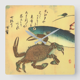 Horloge Carrée Kani ou Kegani & Saba - Poisson japonais Hiroshige