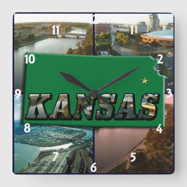 Horloge Carrée Kansas Map et photos (Recto)