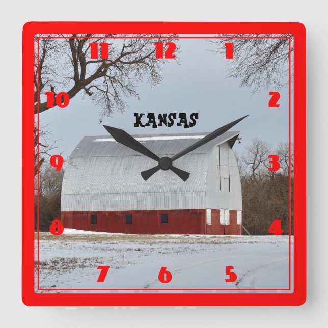 Horloge Carrée Kansas Red Barn (Recto)