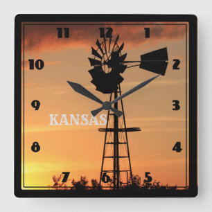 Horloge Carrée Kansas Sunset