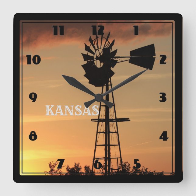 Horloge Carrée Kansas Sunset (Recto)