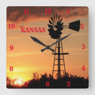 Horloge Carrée Kansas Windmill