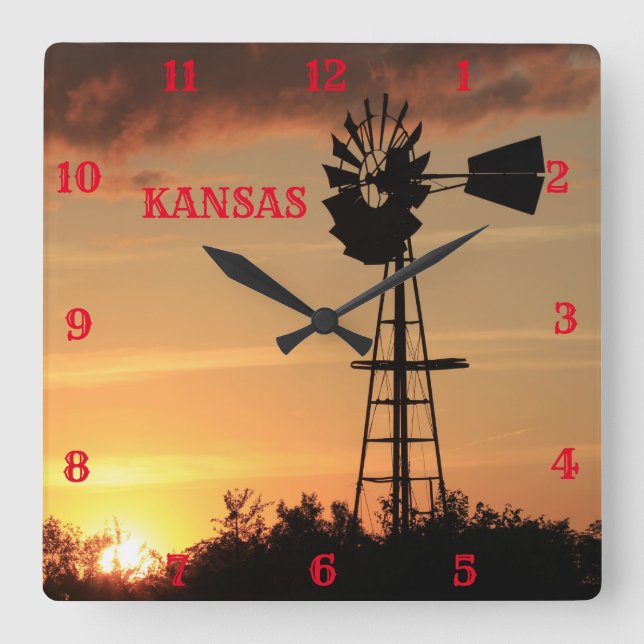 Horloge Carrée Kansas Windmill (Recto)