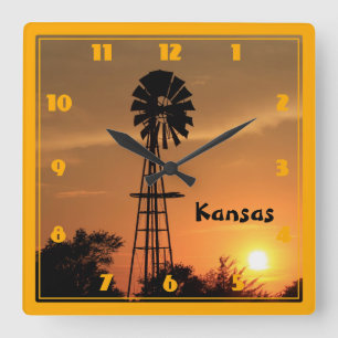 Horloge Carrée Kansas Windmill