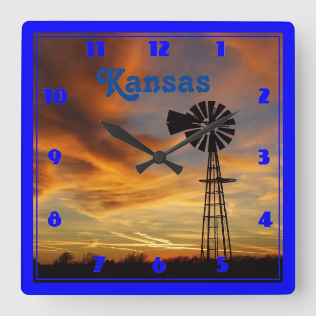 Horloge Carrée Kansas Windmill (Recto)