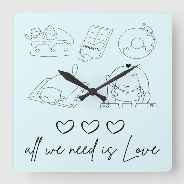 Horloge Carrée kawaii mignon amour (Recto)