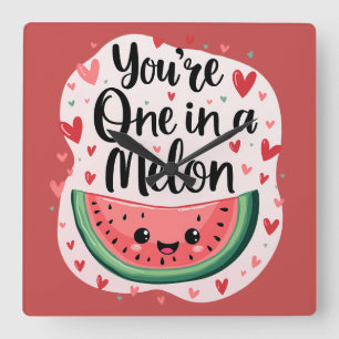 Horloge Carrée Kawaii "Vous êtes Un dans un Melon" Mignon Pun Cit