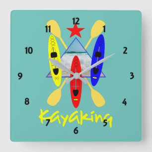 Horloge Carrée Kayak Sports nautiques Graphique à thème