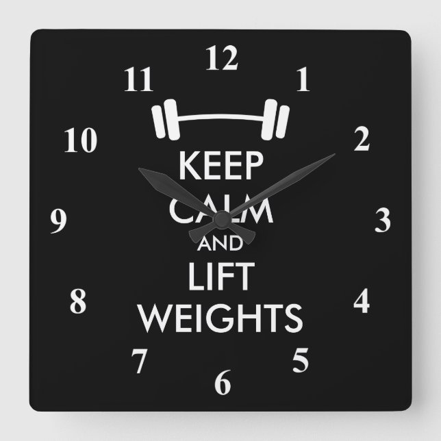 Horloge Carrée Keep Calm weightlifting wall clock for gym (Recto)
