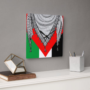 Horloge Carrée Keffiyeh Écharpe palestinienne tissu traditionnel