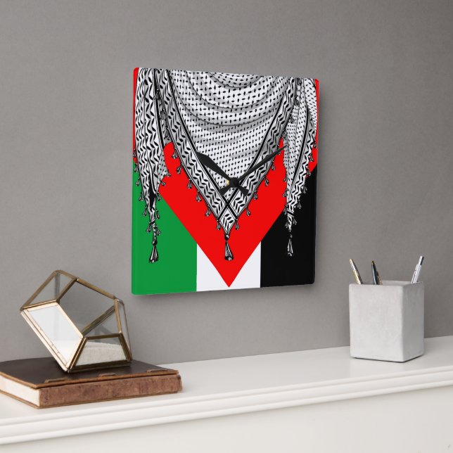 Horloge Carrée Keffiyeh Écharpe palestinienne tissu traditionnel (Bureau)