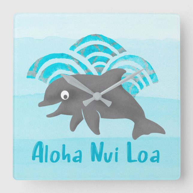 Horloge Carrée Keiki Watercolor Dolphin (Recto)