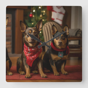 Horloge Carrée Kelpie australien au coin de la cheminée de Noël