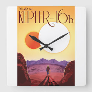 Horloge Carrée Kepler-16b : Coucher de soleil solaire binaire Bea