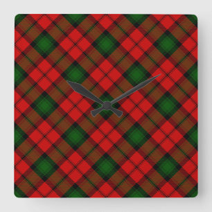 Horloge Carrée Kerr tartan rouge vert plaid