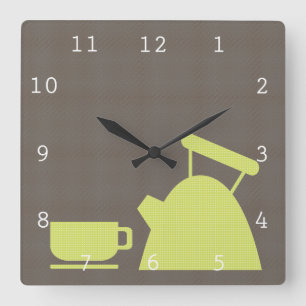 Horloge Carrée Kettle et Tea Cup