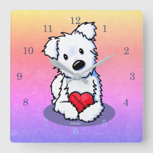 Horloge Carrée KiniArt Westie Coeur réparé