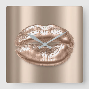Horloge Carrée Kiss Lips Beige Bronze Rose Maquillage métallique 
