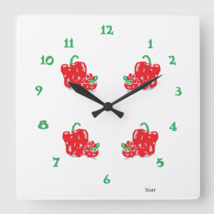 Horloge Carrée Kitchen Clock : Red Peppers