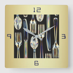 HORLOGE CARRÉE KITCHEN CLOCK WITH KNIVES FORKS AND SPOONS