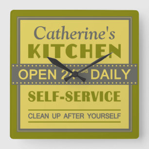 Horloge Carrée Kitchen - custom name - wall clock