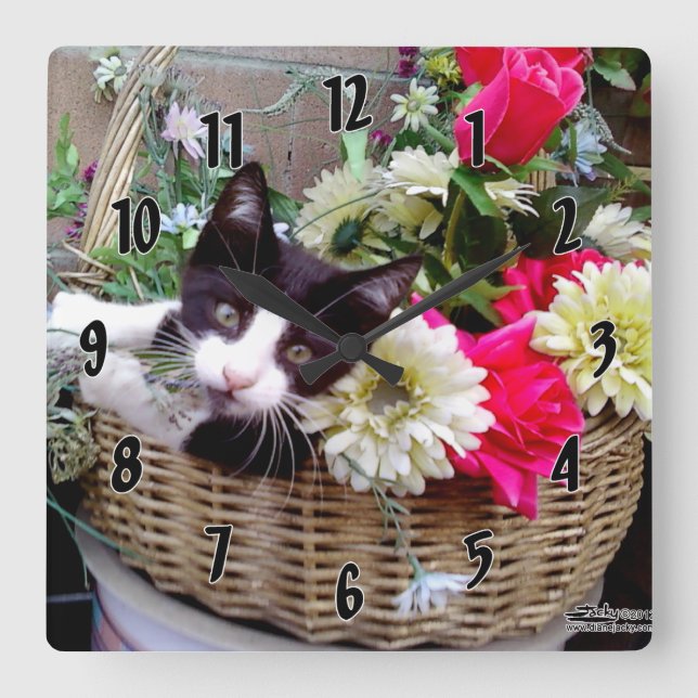 Horloge Carrée Kitten in a Basket (Recto)