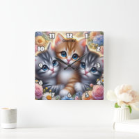 Kitten Trio : Cute, Cudley, Cadre Floral