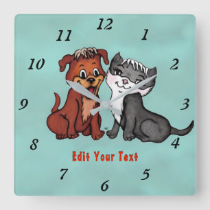 Horloge Carrée Kitty et Puppy, Modifier votre texte